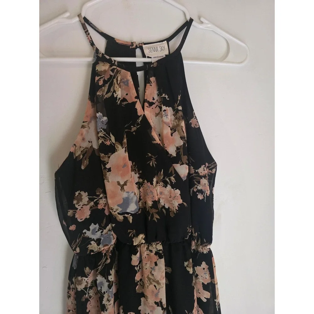 Sienna Sky Black Floral Halter Dress Cottage Core Keyhole Neck S Womens Coquette